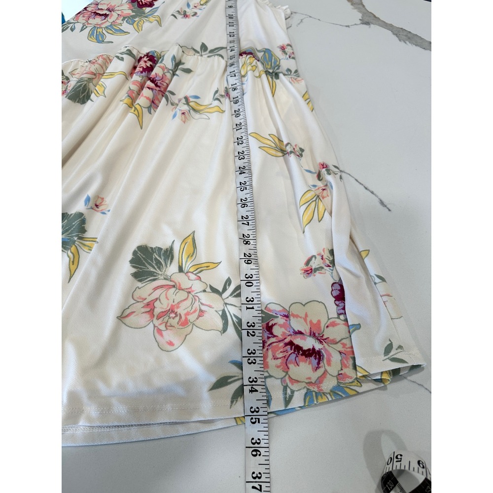 Eyeshadow Floral Print Ruffle Neck Sleeveless Midi Dress Cream XL - Picture 7 of 7